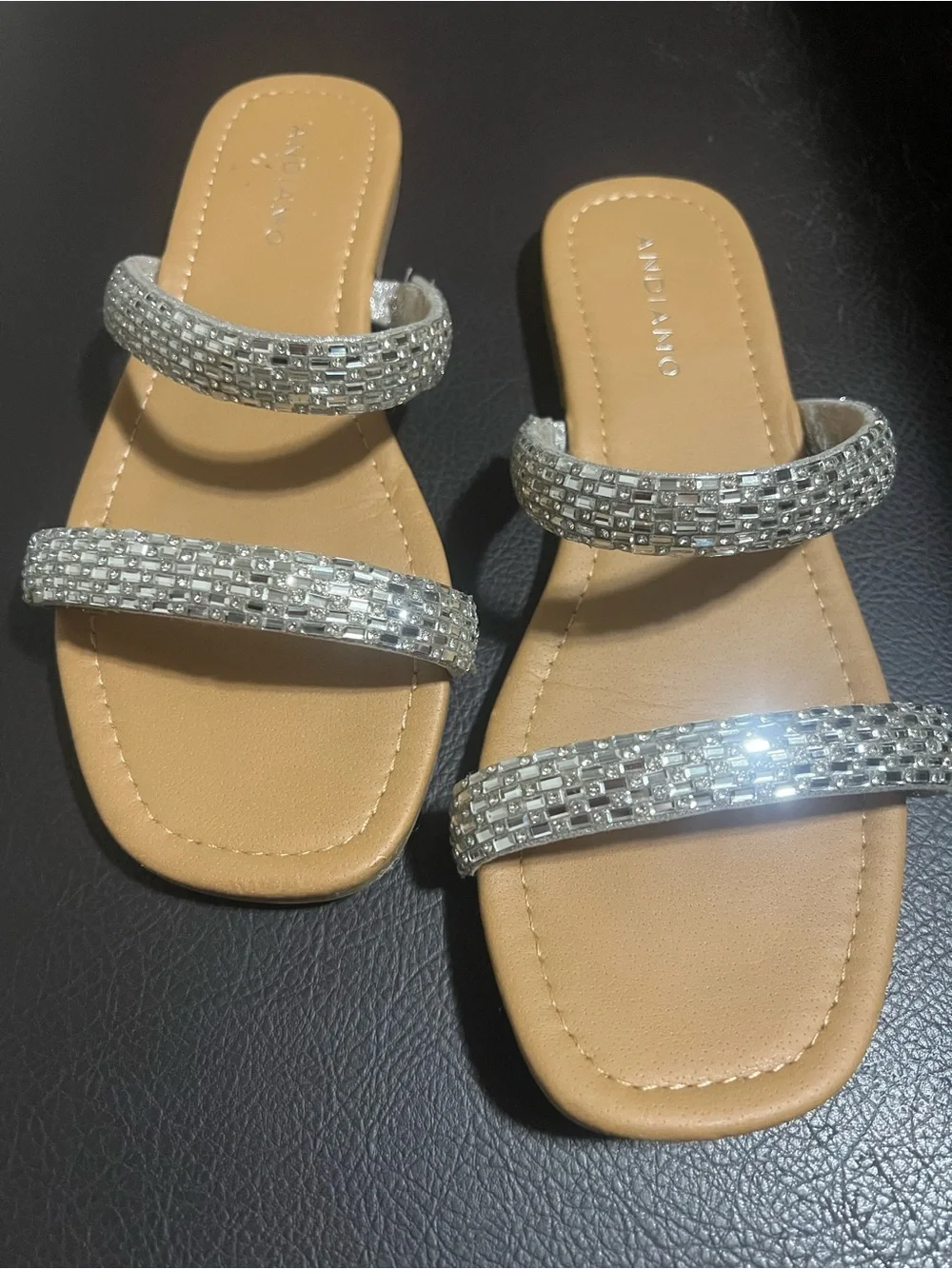 Women's Silver Rhinestone Two-Strap Ankle Sandals